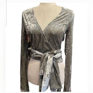 Free People HAH Velvet Wrap Top in Gray